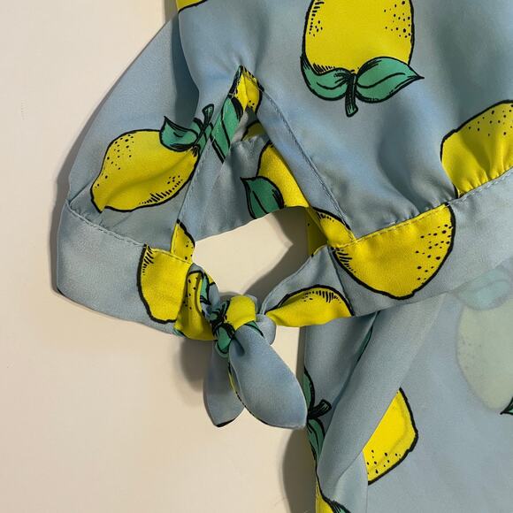 Modcloth Lemon Top Womens Medium Light Blue & Yellow V-Neck Novelty - Picture 4 of 9